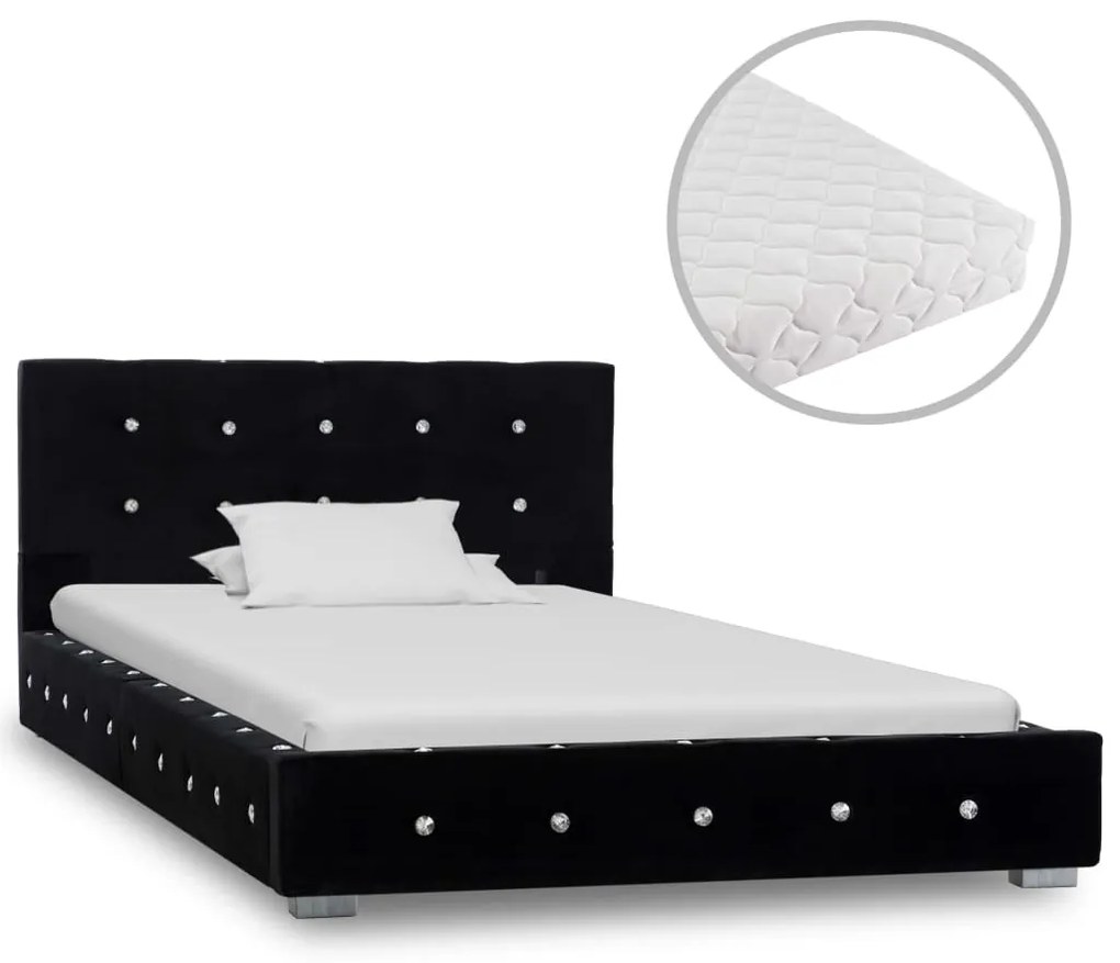 278147 vidaXL Pat cu saltea, negru, 90 x 200 cm, catifea
