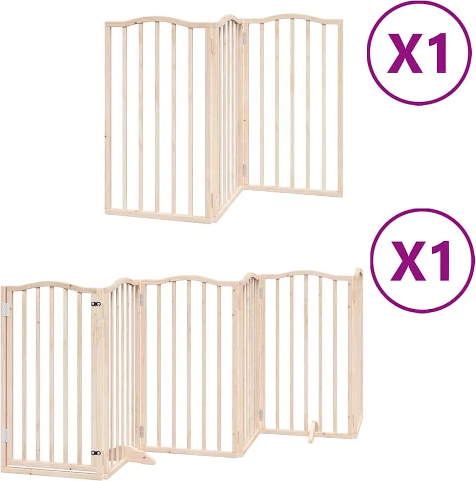vidaXL Poartă de câini pliabilă cu ușă, 9 panouri, 450 cm, lemn plop