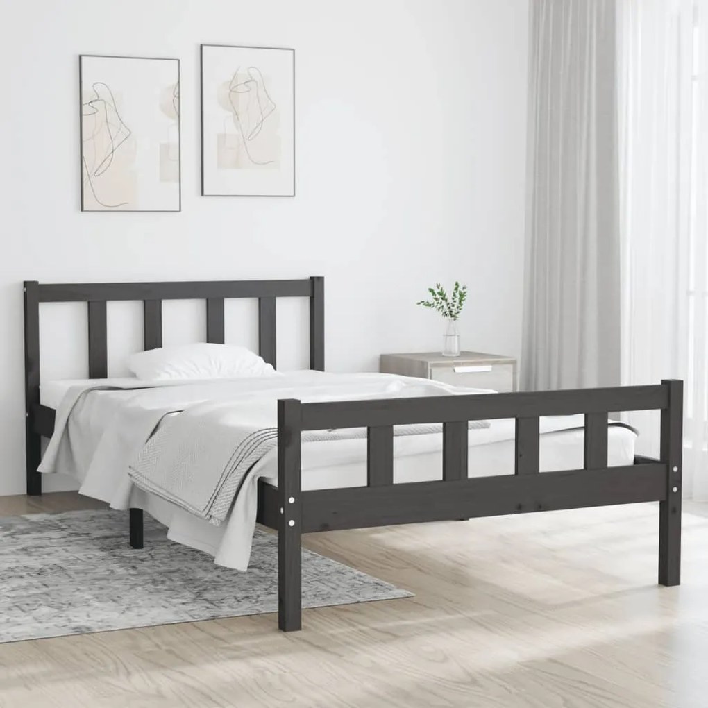 810666 vidaXL Cadru de pat, gri, 90x200 cm, lemn masiv