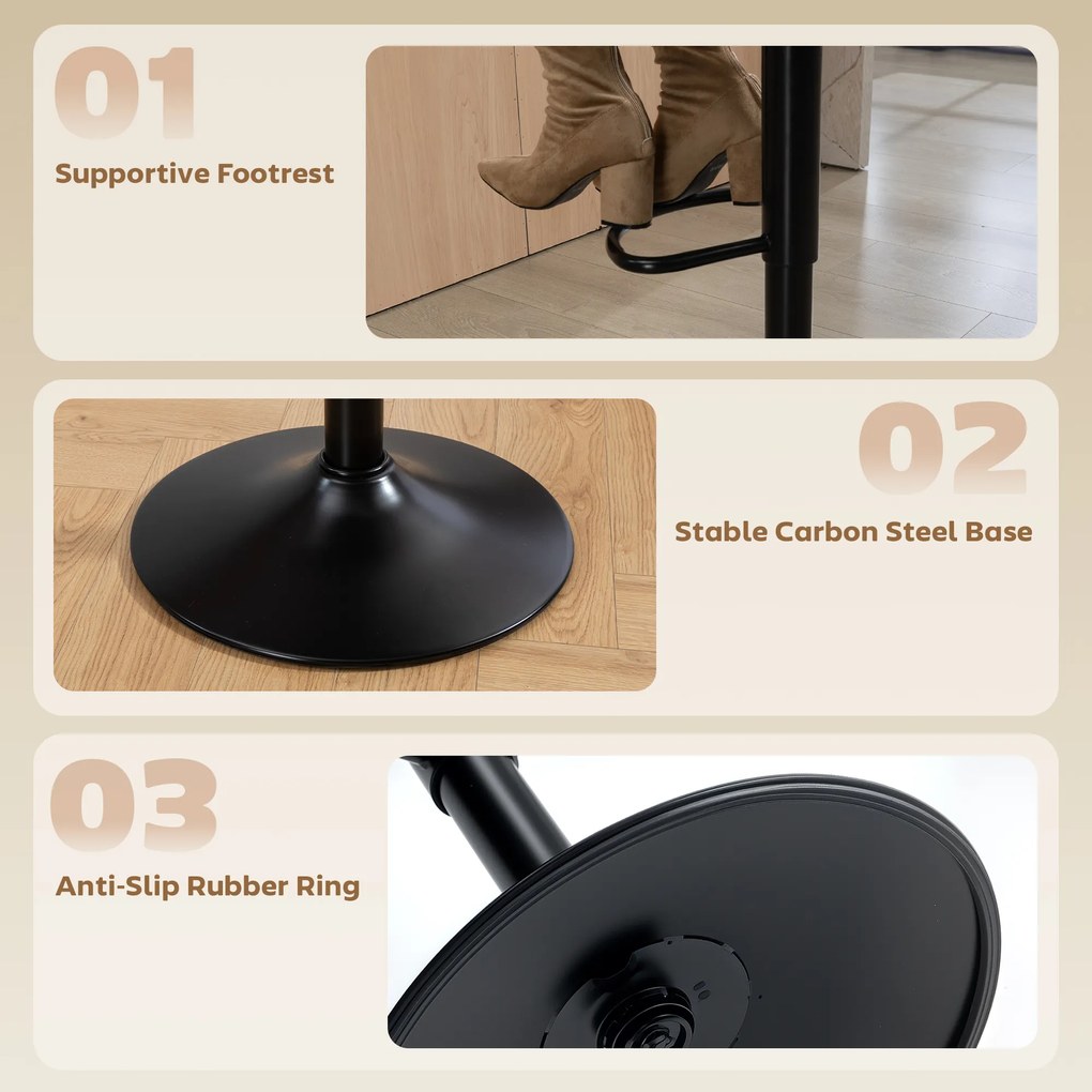 HOMCOM Set 2 Scaune de Bar din Piele PU cu Suport pentru Picioare, Scaune Rotative, Bucătărie, Crem | Aosom Romania