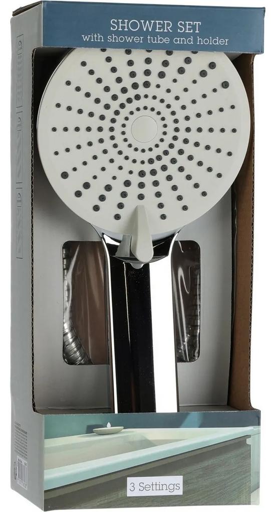 Set de duș Elegant crom, duș cu diam. 11cm, 3 funcții, urtun și mâner, ABS