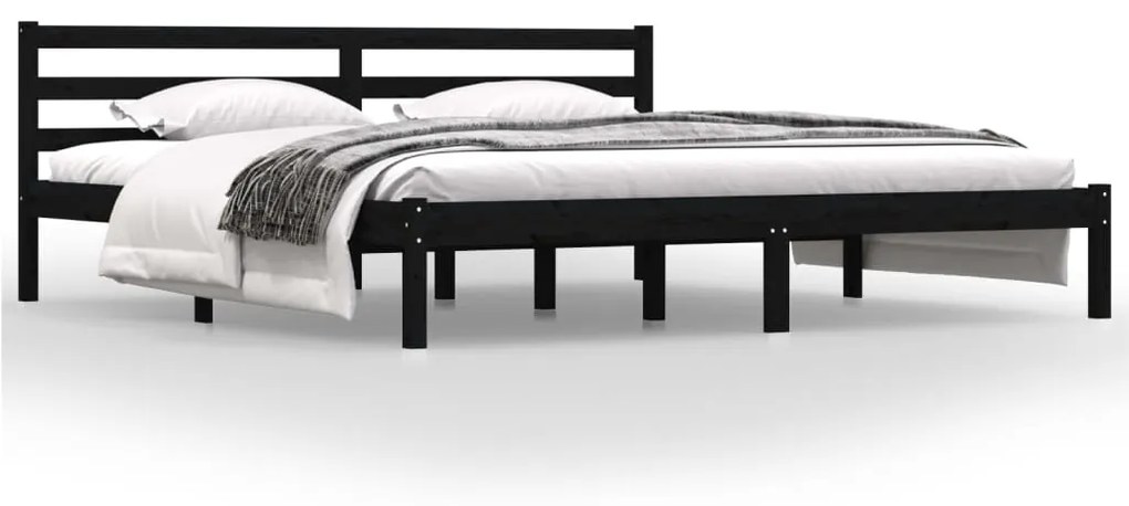 Cadru de pat Super King 6FT, negru, 180x200 cm, lemn masiv pin Negru, 180 x 200 cm