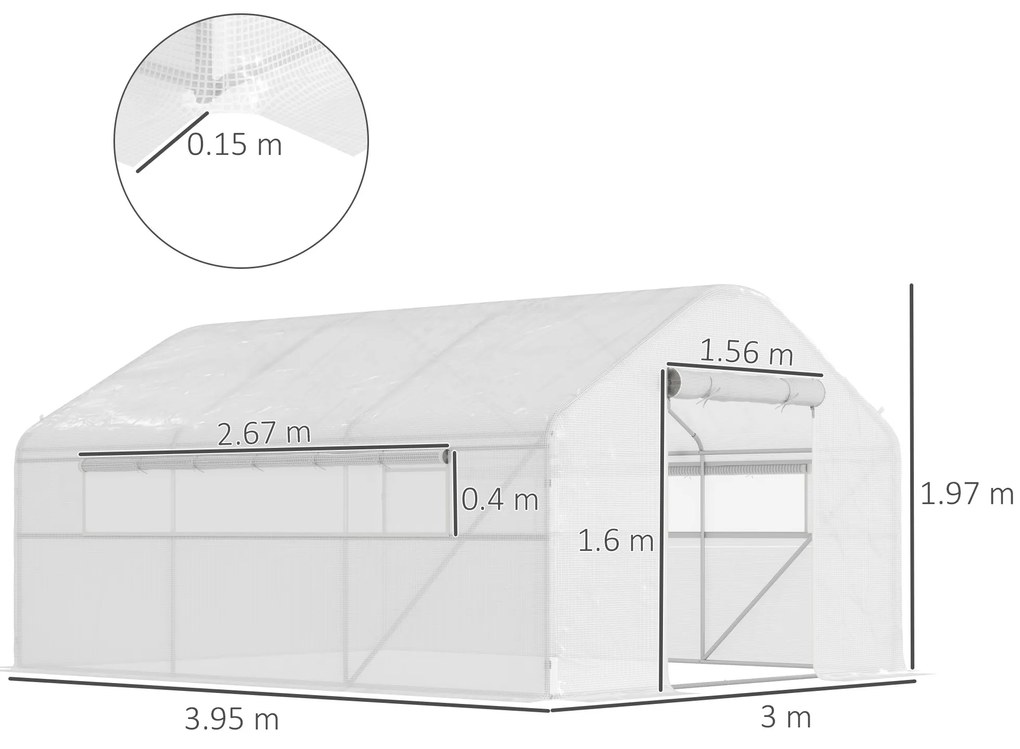 Outsunny Seră de grădină 4 x 3 x 2m cu uși rulabile și ferestre mari, seră tunel de grădină, alb | Aosom Romania