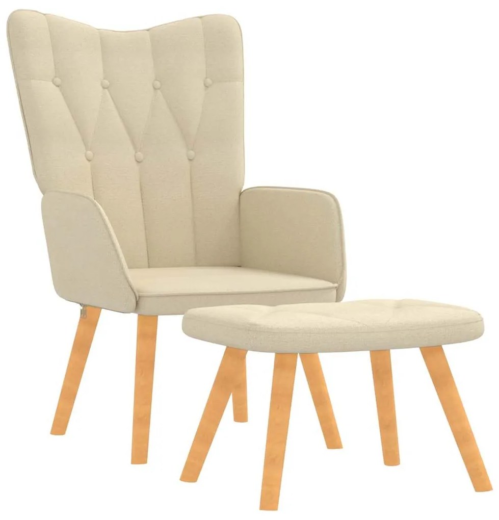 327536 vidaXL Scaun de relaxare cu taburet, crem, material textil