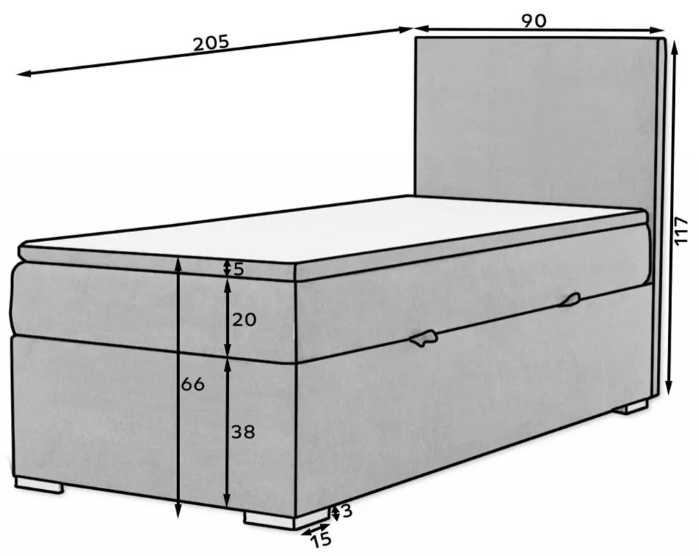 Pat boxspring Rocco pe dreapta 90x200 cm Sawana 14