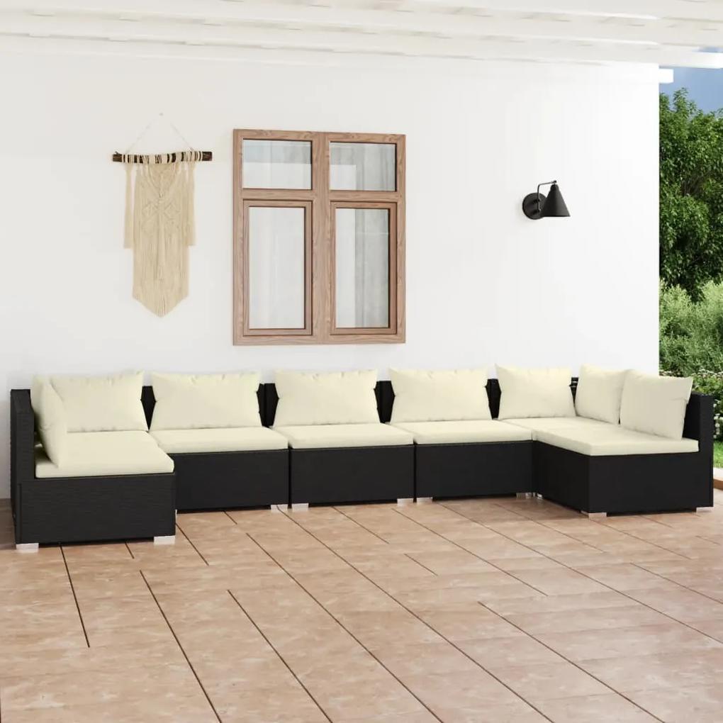 3101887 vidaXL Set mobilier de grădină cu perne, 7 piese, negru, poliratan