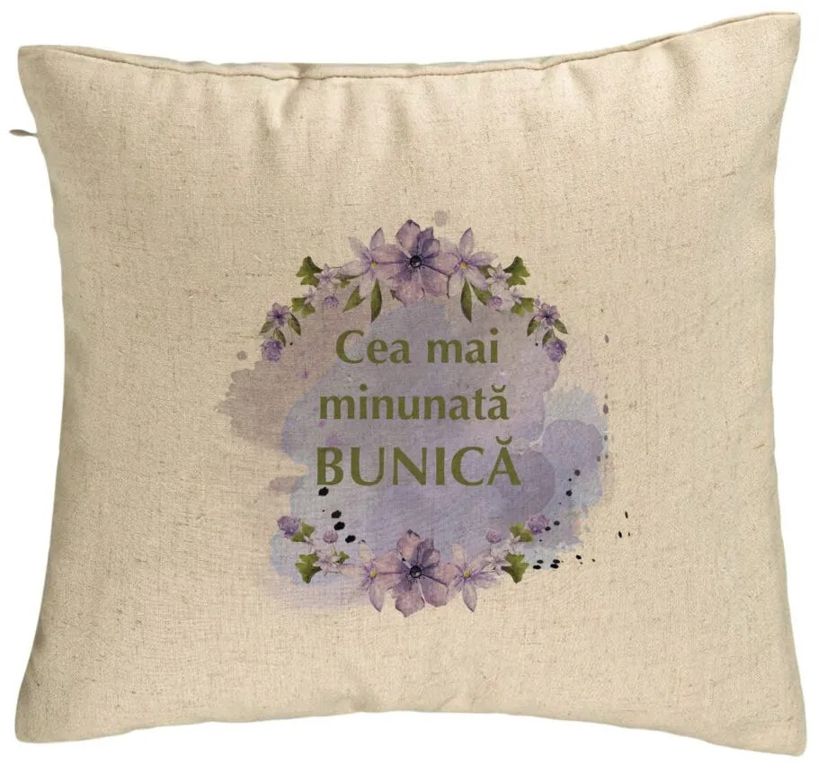 Perna Decorativa pentru Bunica 3, 40x40 cm, Bej, Husa Detasabila, Burduf