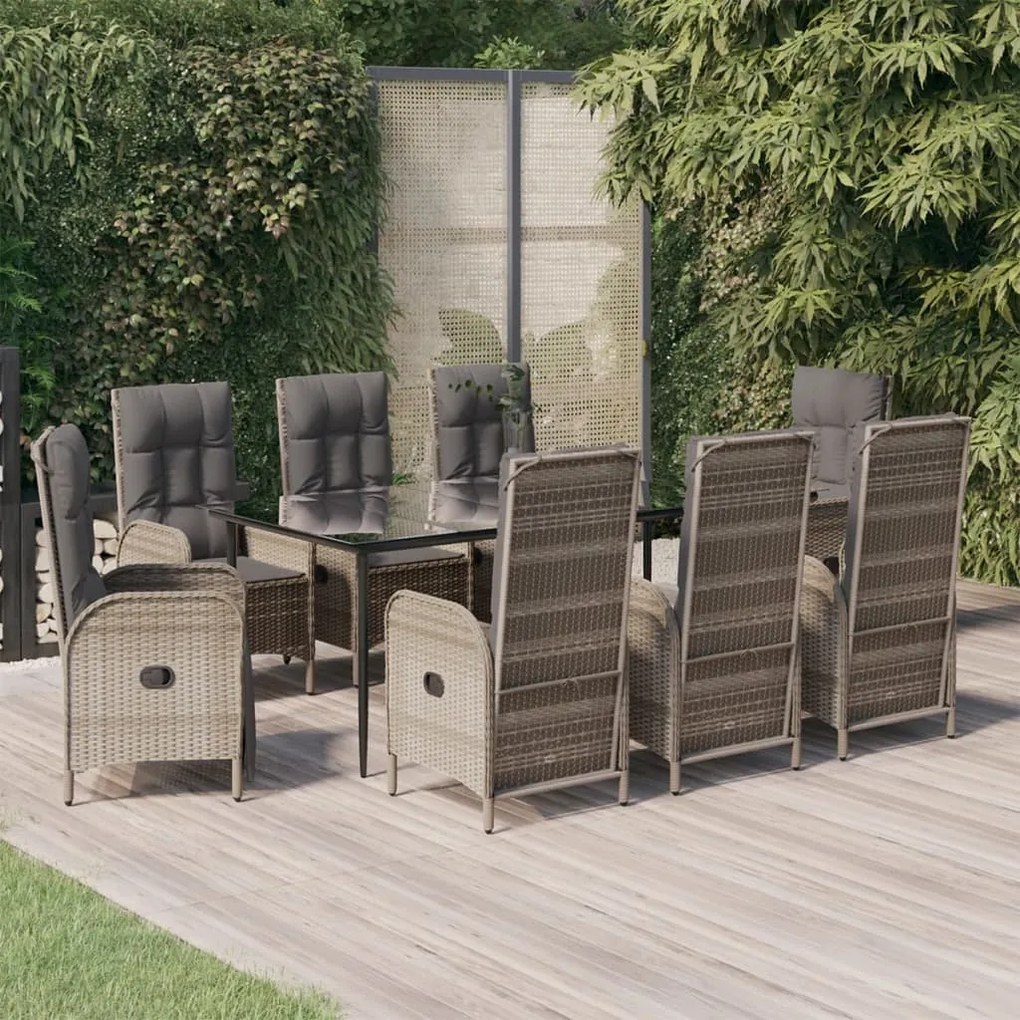 3185186 vidaXL Set mobilier de grădină cu perne, 9 piese, negru/gri, poliratan