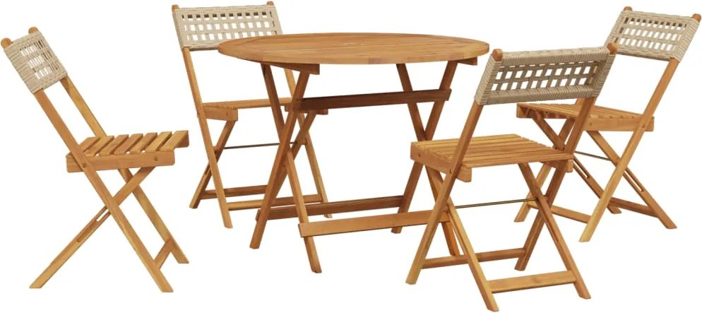 vidaXL Set mobilier de grădină, 5 piese, bej, poliratan și lemn masiv