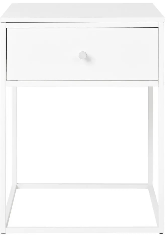 Vita noptieră, 1 sertar, alb, cadru alb 40x40x55 cm