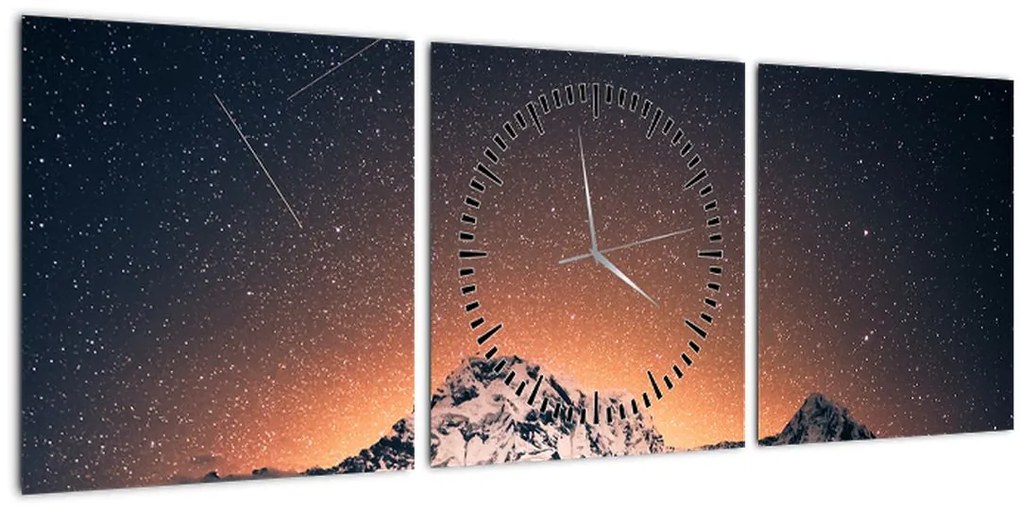 Tablou cu cerul nocturn și munți (cu ceas) (90x30 cm)