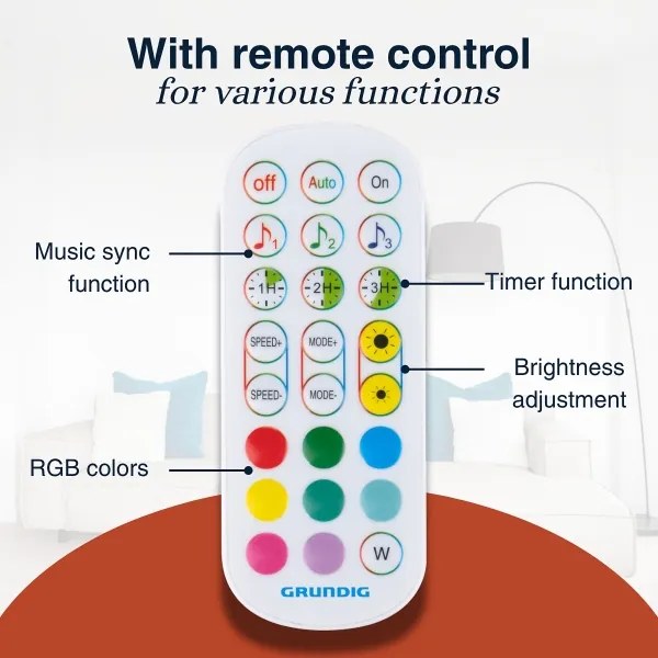 Grundig - Lampă de podea LED RGBW reglabilă LED/6W/230V + telecomandă