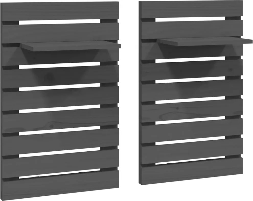 vidaXL Rafturi noptiere de perete, 2 buc., gri, lemn masiv de pin