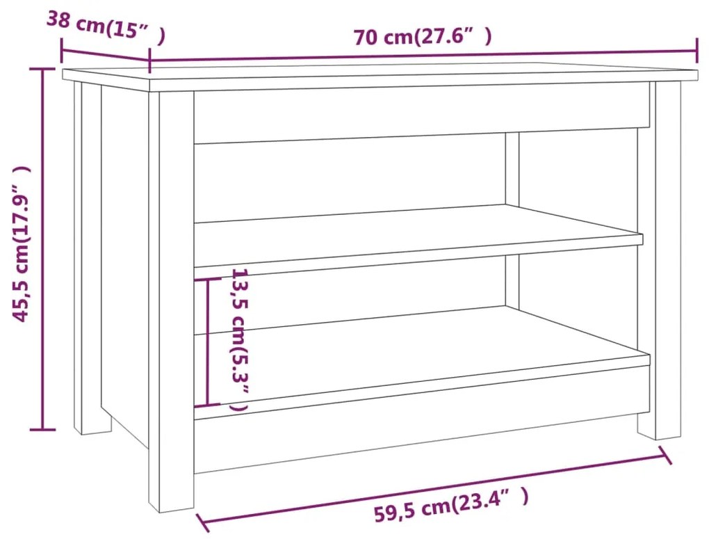 Banca pentru pantofi, gri, 70x38x45,5 cm, lemn masiv de pin 1, Gri, 70 x 38 x 45.5 cm