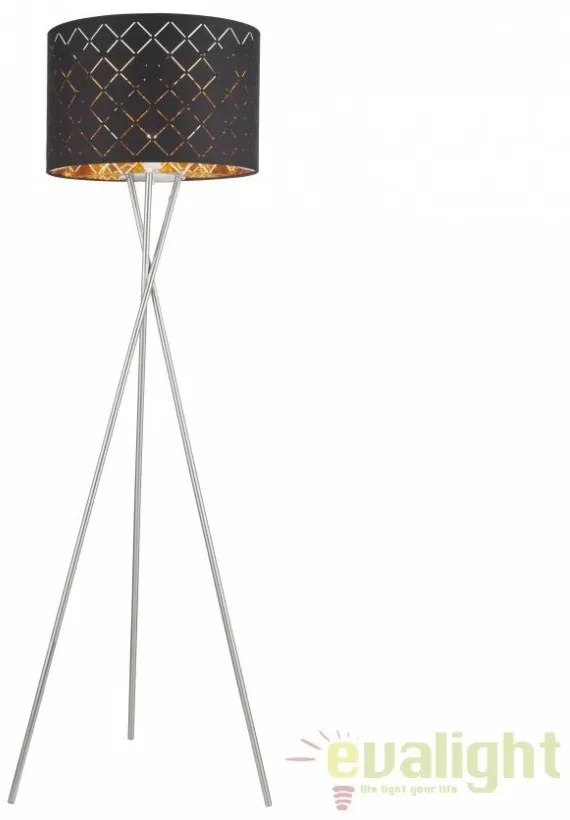 Lampadar elegant cu abajur din tesatura negru cu auriu, CLARKE 15229S1 GL
