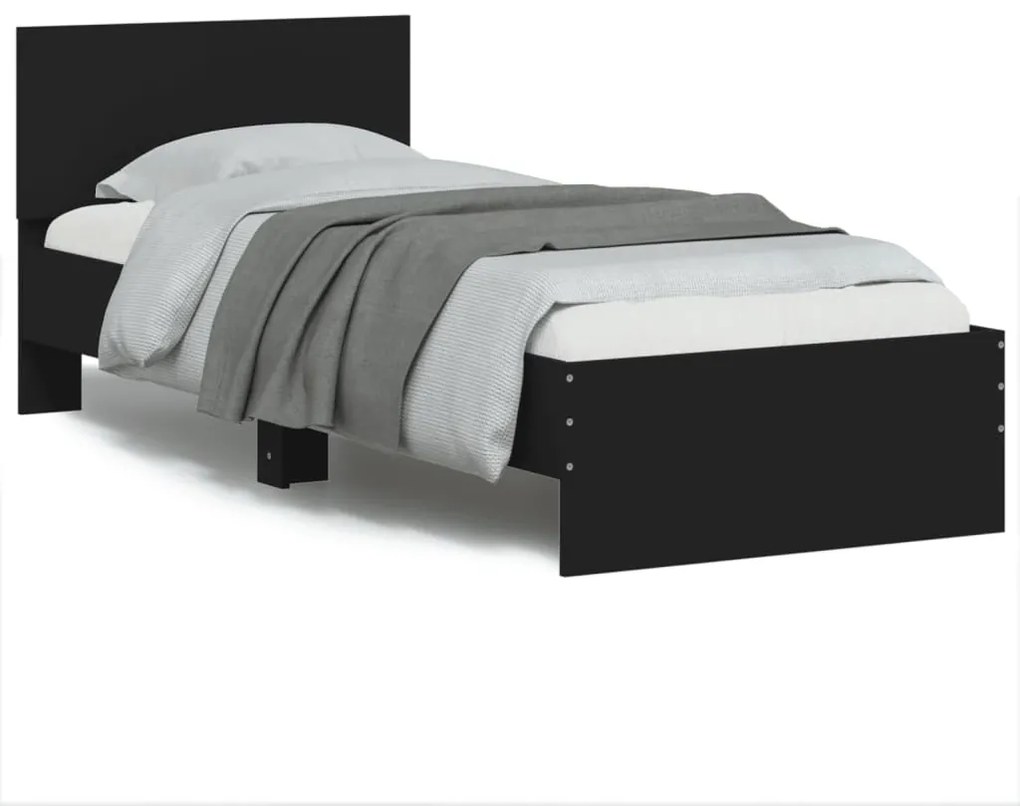 838842 vidaXL Cadru de pat cu tăblie și lumini LED, negru, 75x190 cm