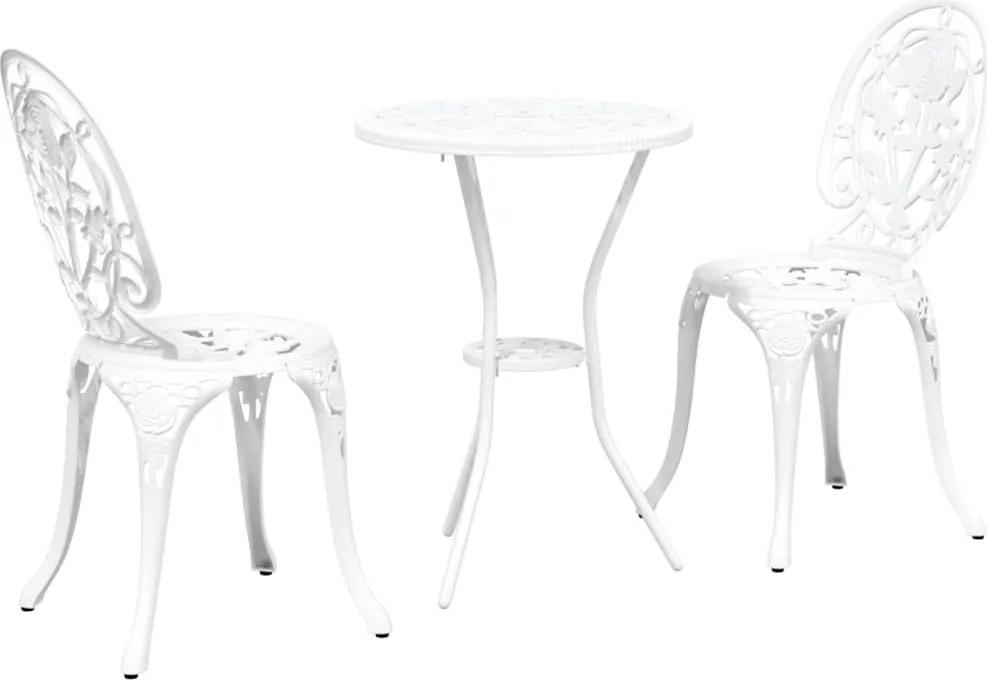 vidaXL Set Bistro de Grădină 3 pcs Alb Aluminiu