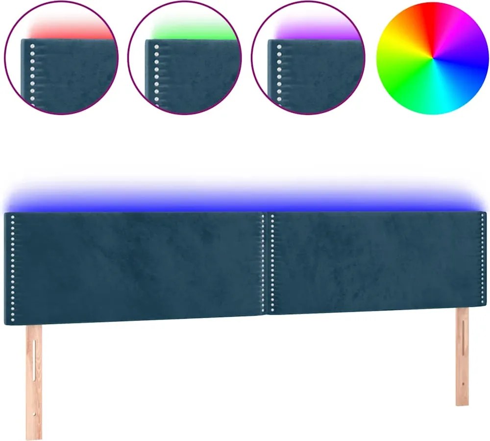 vidaXL Tăblie de pat cu LED, albastru închis, 200x5x78/88 cm, catifea
