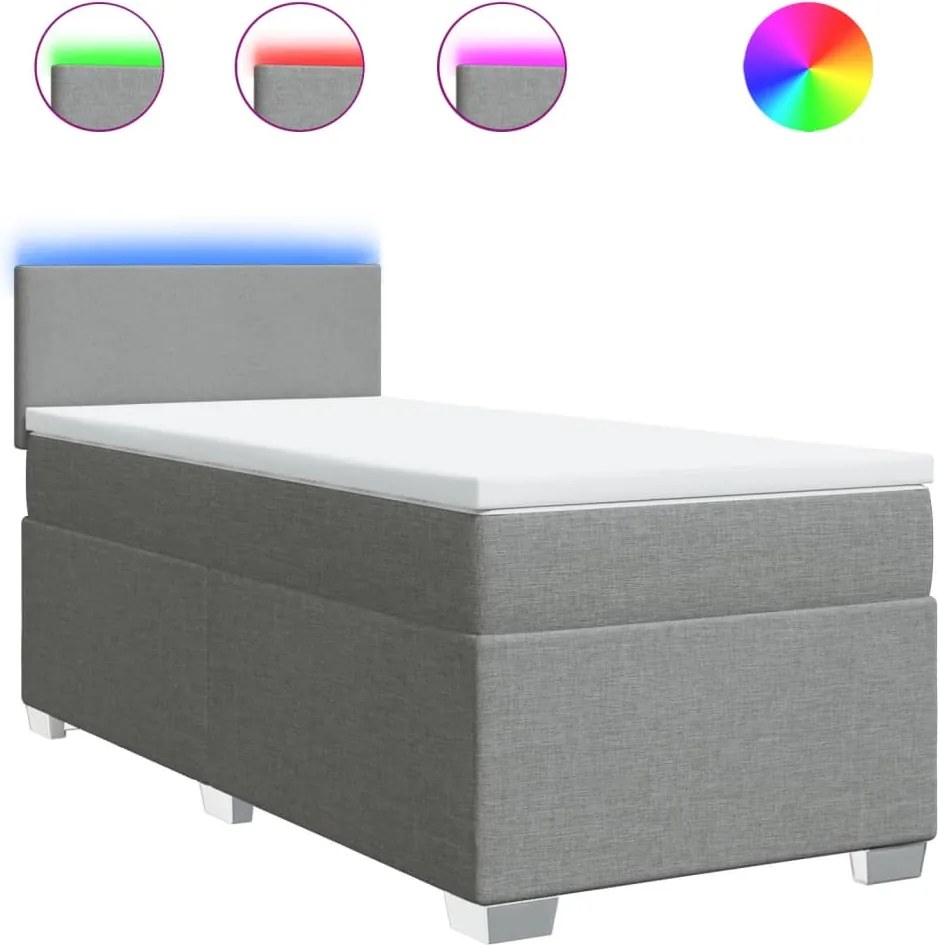 vidaXL Pat box spring cu saltea, gri deschis, 90x200 cm, textil