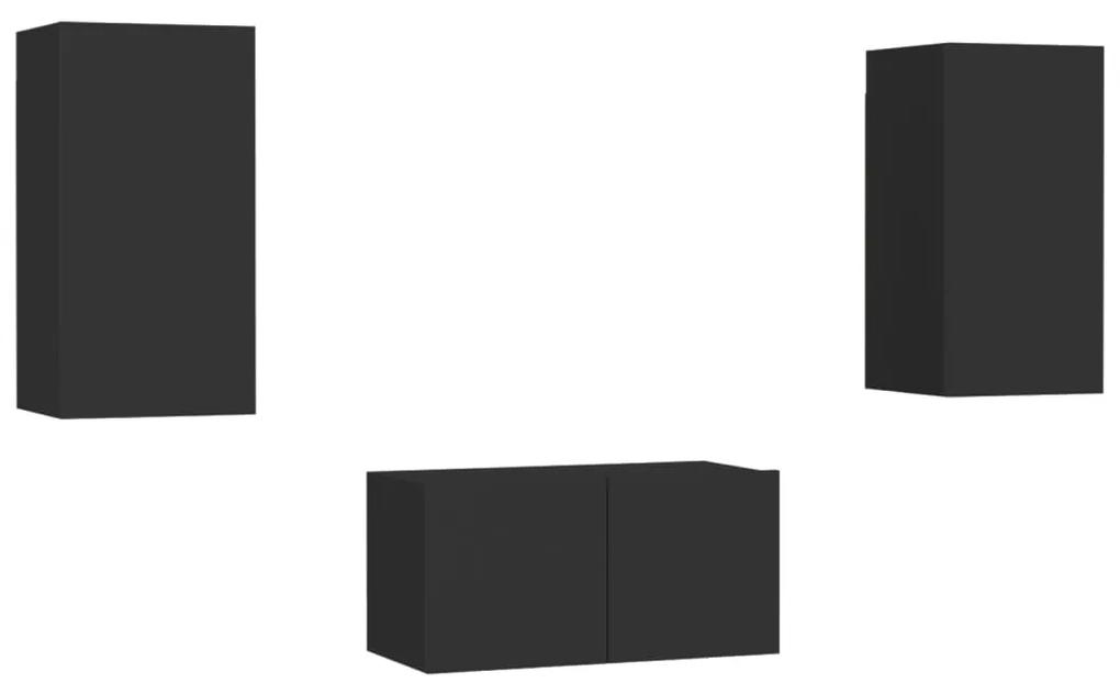 3078762 vidaXL Set dulapuri TV, 3 piese, negru, lemn prelucrat