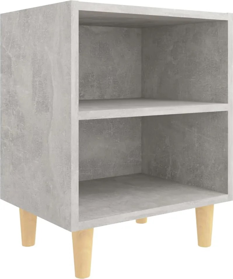 vidaXL Noptieră cu picioare din lemn masiv, gri beton, 40x30x50 cm