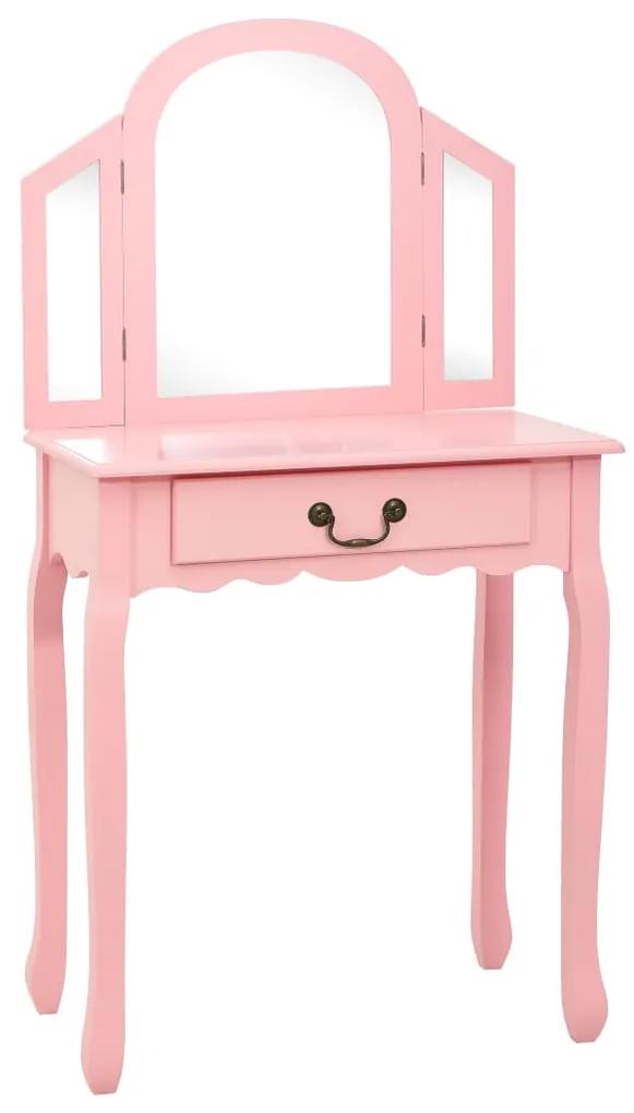 289335 vidaXL Masă toaletă cu taburet, roz, 65x36x128 cm, lemn paulownia, MDF