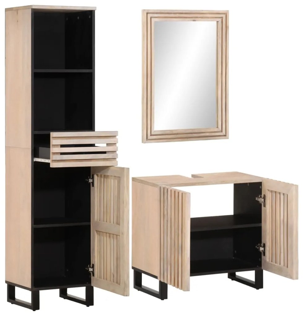 3217101 vidaXL Set mobilier de baie, 3 piese, lemn masiv de mango