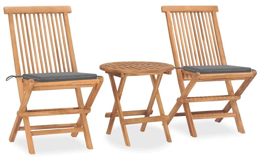 vidaXL Set mobilier exterior pliabil cu perne, 3 piese, lemn masiv tec
