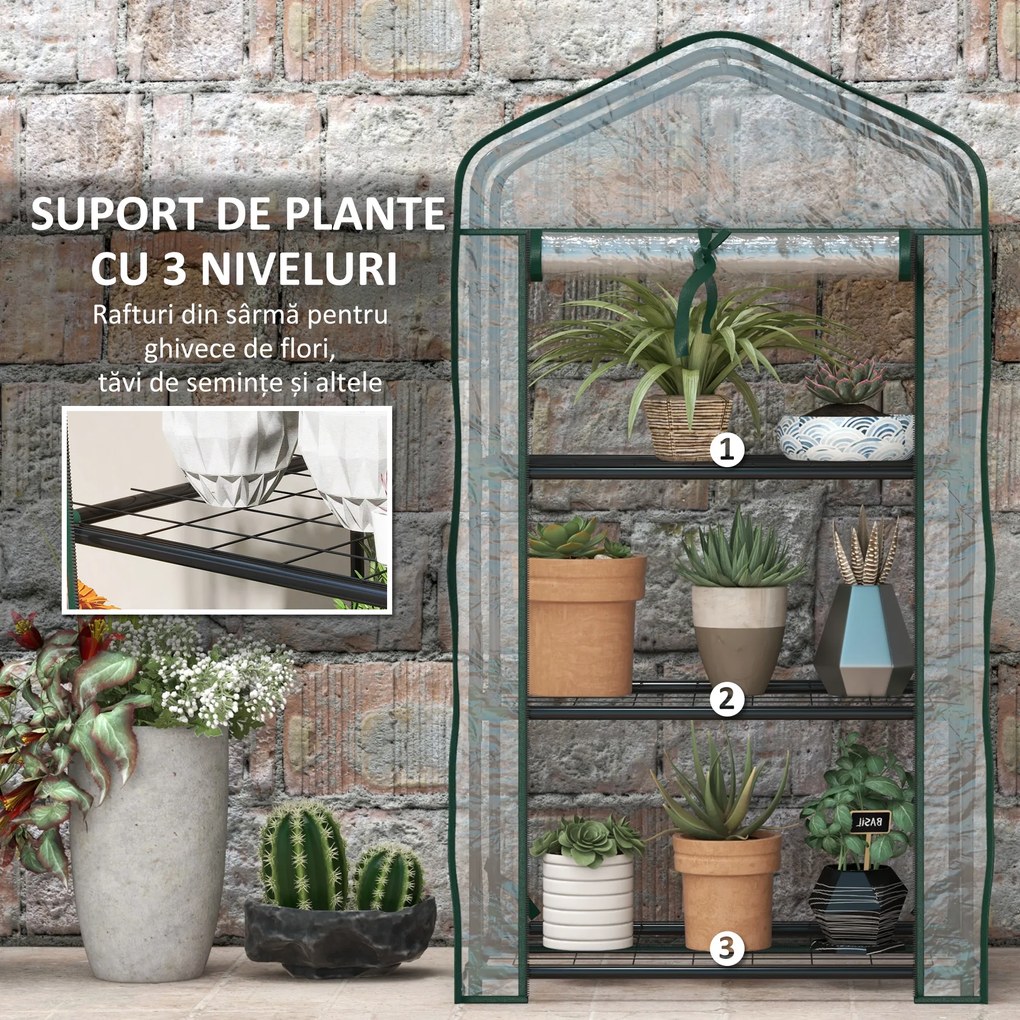 Outsunny Sera de Balcon cu 3 Niveluri și Ușă Rulantă, Sera pentru Grădină cu Structură din Oțel și Acoperiș din Plastic, pentru Plante, Flori, Fructe, 59x39x127 cm, Transparentă | Aosom Romania