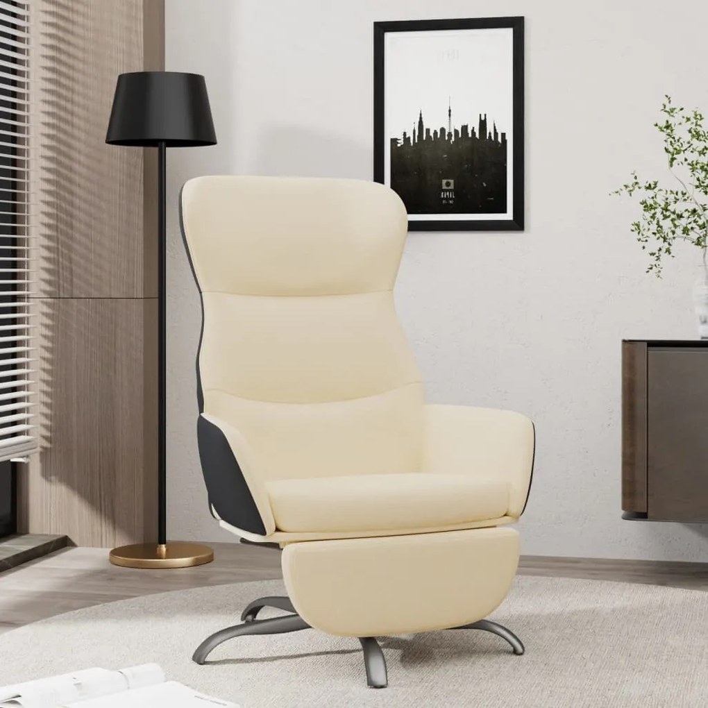 3097467 vidaXL Scaun de relaxare cu taburet, crem, material textil