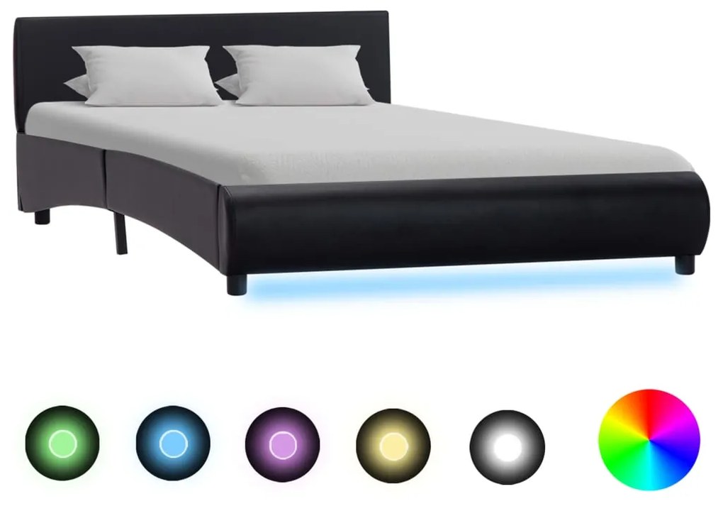 Cadru de pat cu LED, negru, 120 x 200 cm, piele ecologica Negru, 120 x 200 cm