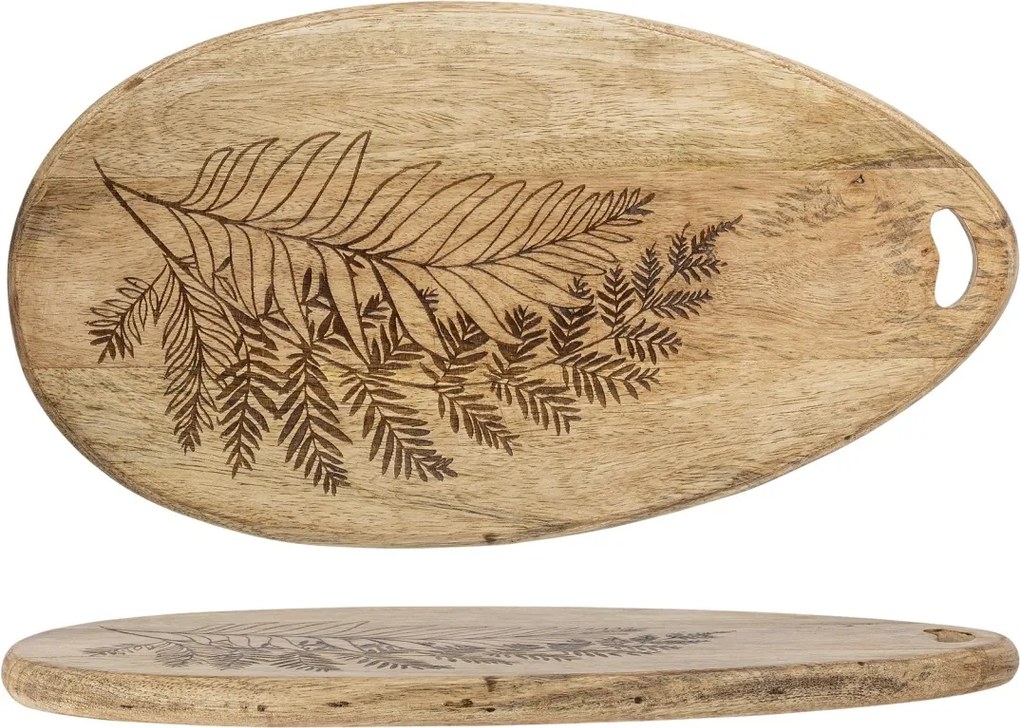 Platou de servire oval din lemn de mango, cu model gravat, natur , 40x21,5x2 cm, „Moya"