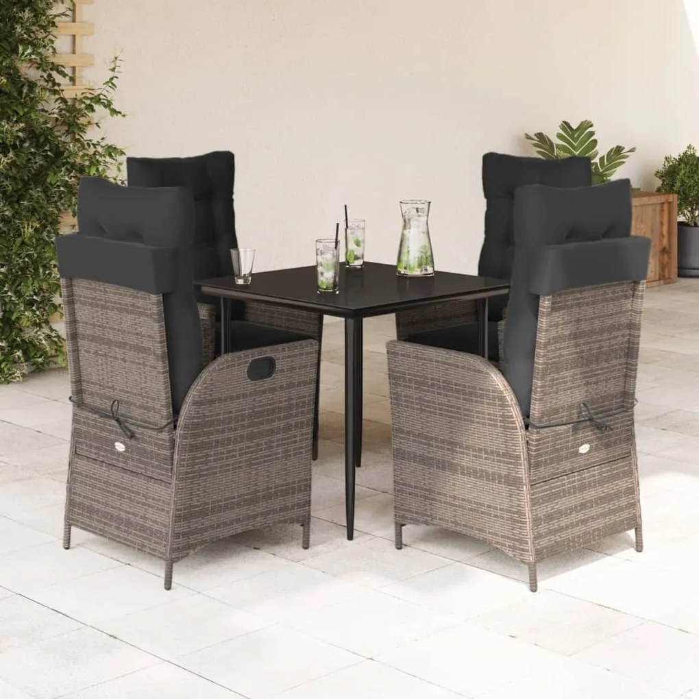 3213216 vidaXL Set mobilier de grădină cu perne, 5 piese, gri, poliratan