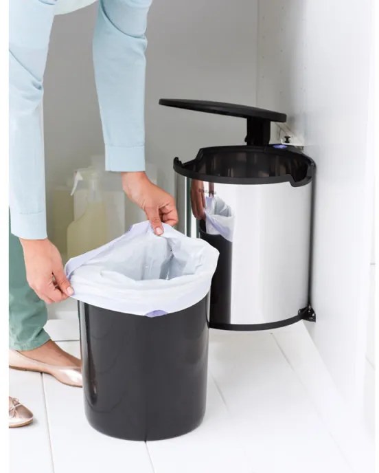 Brabantia Coș încorporabil 647044, 15 L, Deschidere largă, Coș interior din plastic, Inox