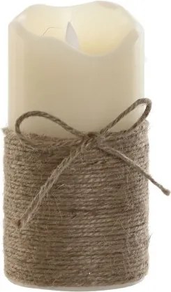 Lumânare LED decorativă cu flacără în mișcare crem și maro din ceară, bază din iută „Mombasor”