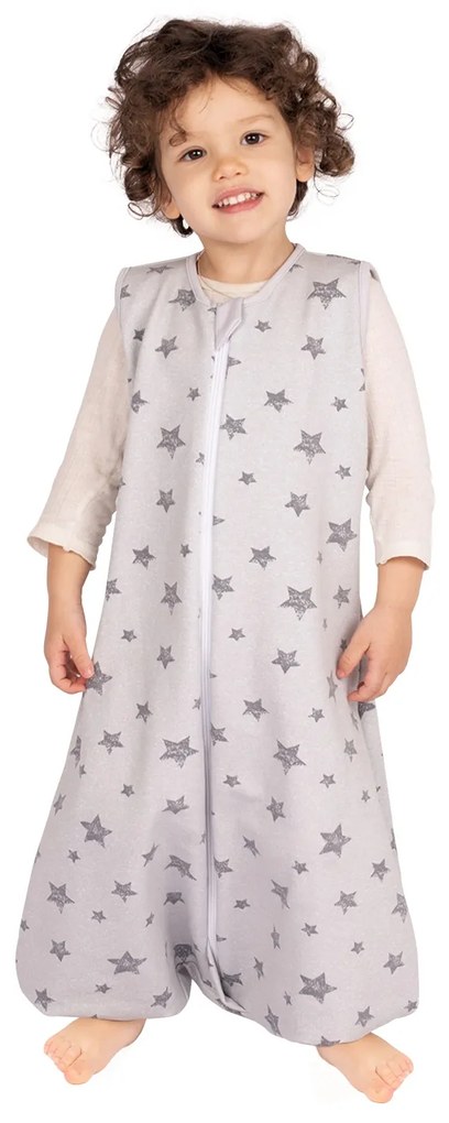 Sac de dormit cu picioare din bumbac flausat 18-36 luni Kidizi Galaxy Grey, 1 tog, mansete transformabile in sosete,model ajustabil