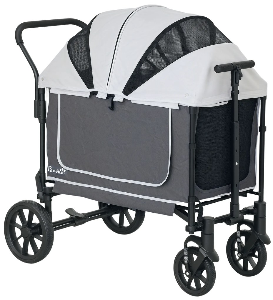 PawHut Hundewagen Hundebuggy pliabil pentru câini & pisici până la 30 kg 110 x 65 x 102 cm Gri închis | Aosom Romania