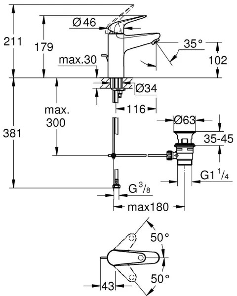GROHE 24325001 - Baterie lavoar SWIFT DN 15, mărime M, crom lucios