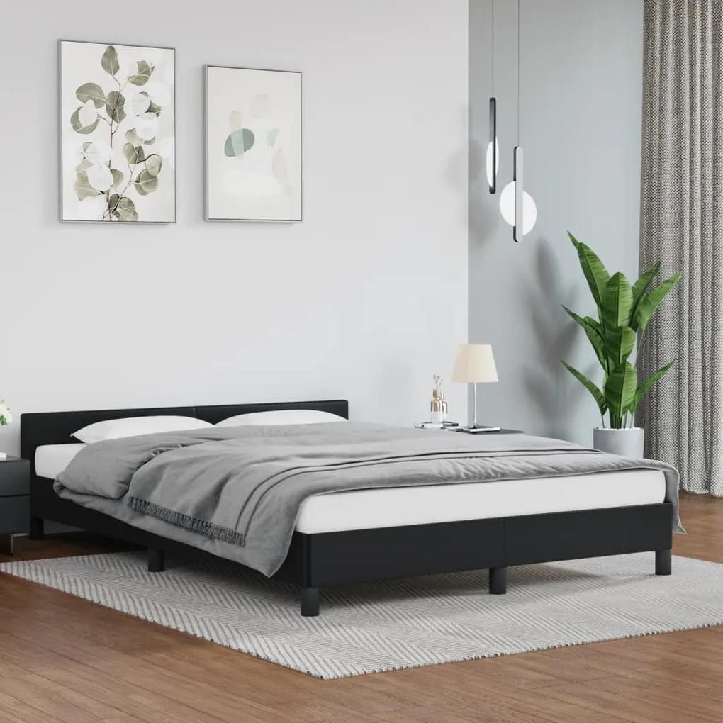 347501 vidaXL Cadru de pat cu tăblie, negru, 140x200 cm, piele ecologică