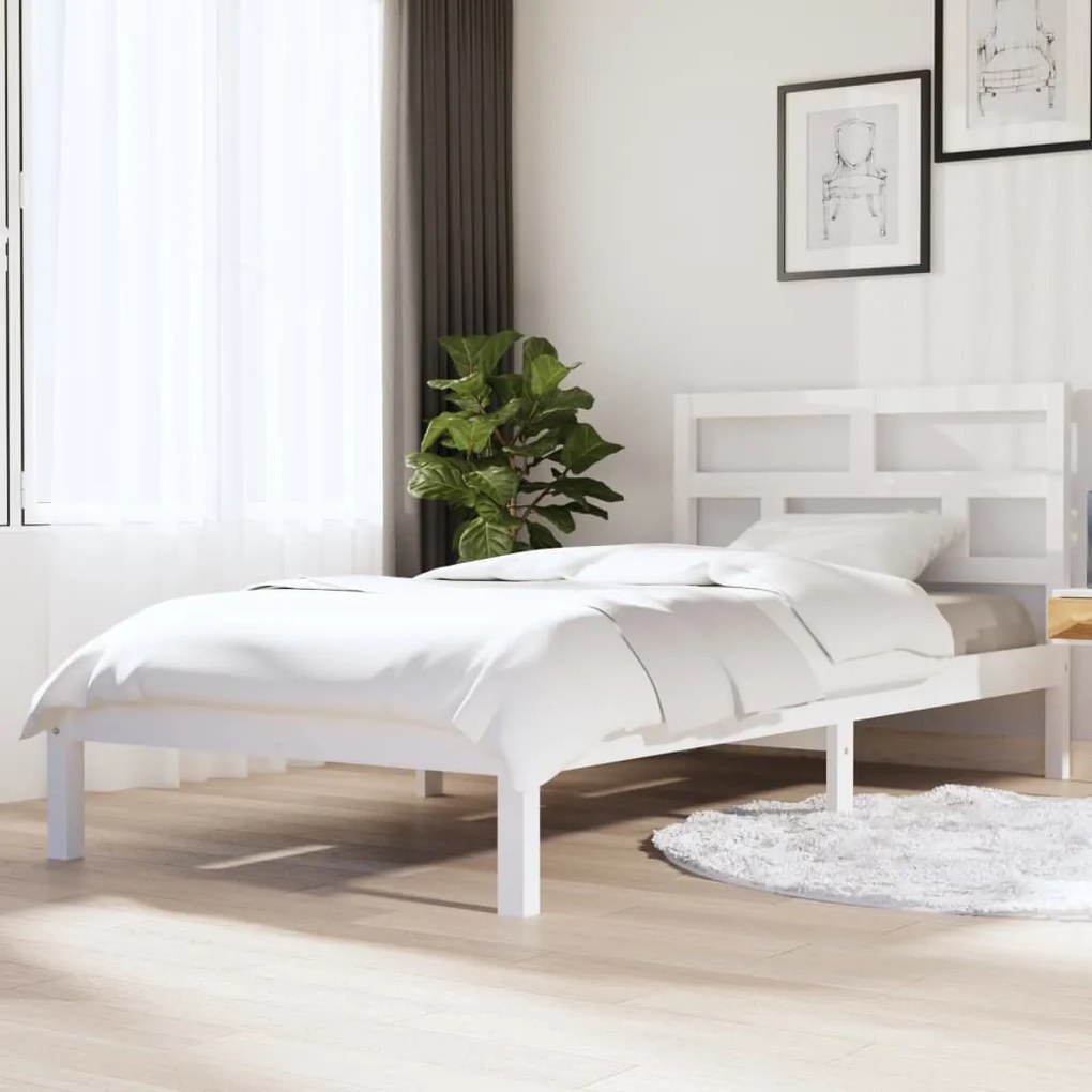 vidaXL Cadru de pat, alb, 90x200 cm, lemn masiv de pin