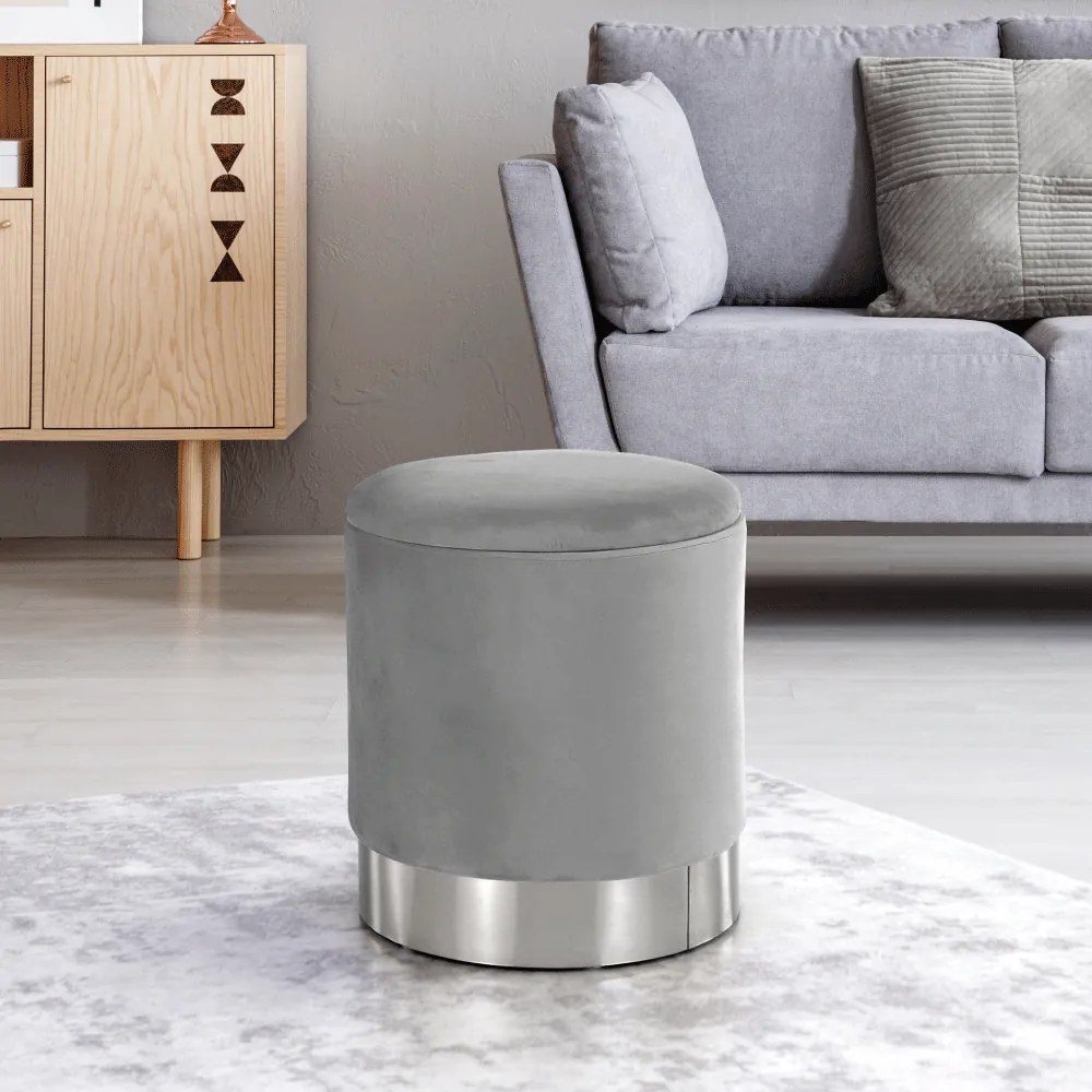 Taburet, catifea Velvet gri/crom argintiu, DARON