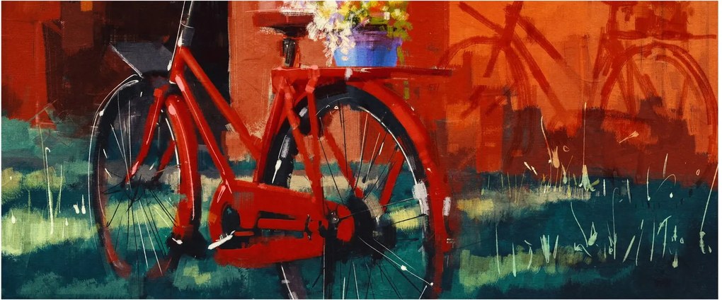 Tablou - Bicicleta roșie, pictură acrilică (120x50 cm)