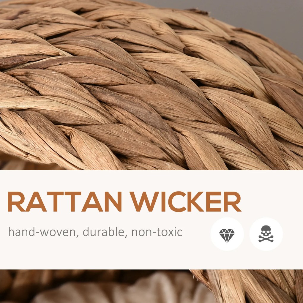 PawHut Patut pentru pisici cu inaltime din zambila de apa si fier cu perna detasabila si lavabila, 50x42x60 cm, maro | Aosom Romania