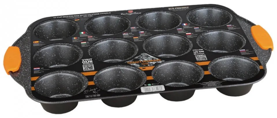 Tava pentru cuptor 12 briose 41x26 cm cu manere din silicon Granit Diamond Line Berlinger Haus BH 1138