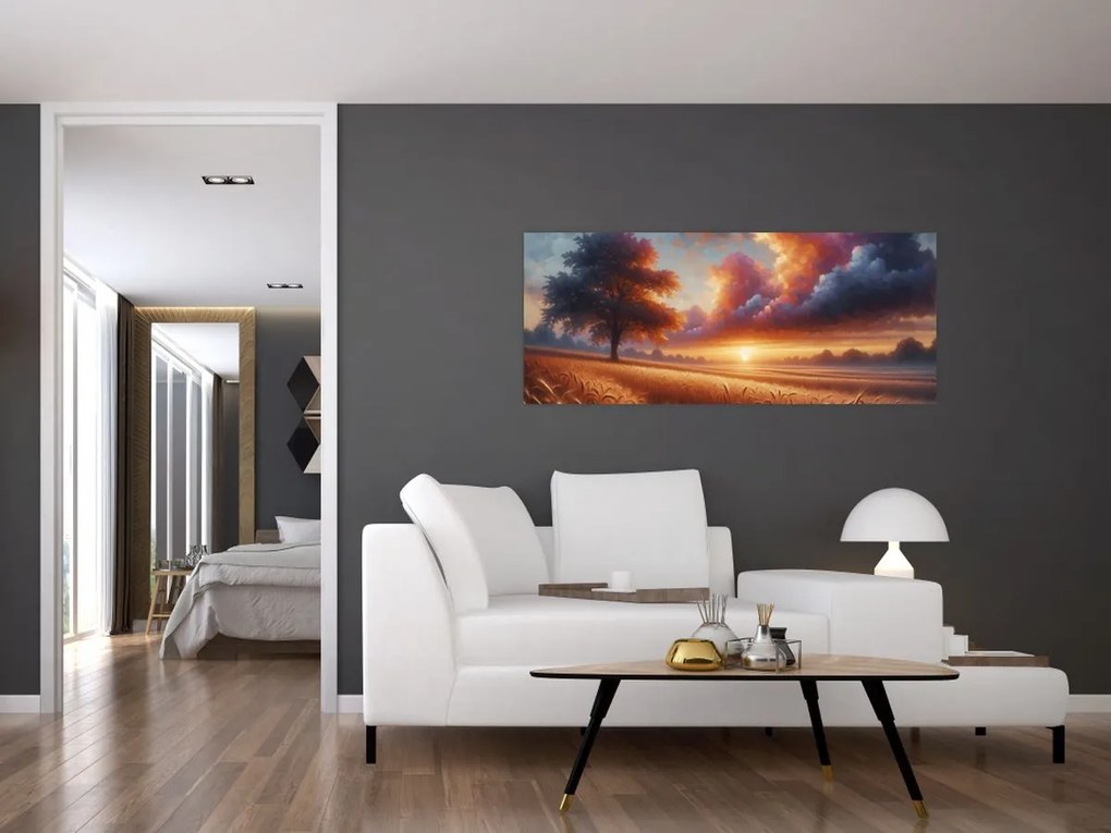 Tablou – Apus de soare pe câmp (120x50 cm)