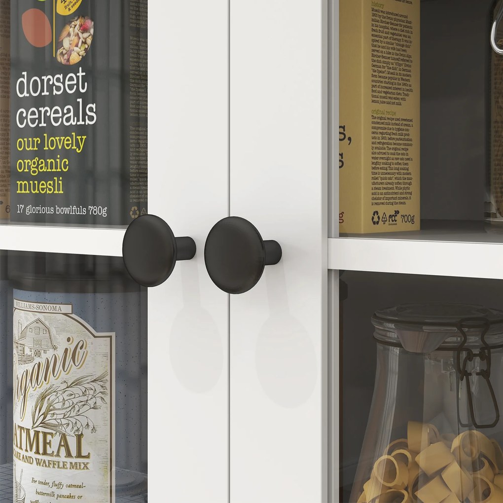 HOMCOM Dulap de bucătărie independent cu blat pentru cuptor cu microunde, cafetieră, dulapuri cu uși din sticlă, Alb | Aosom Romania
