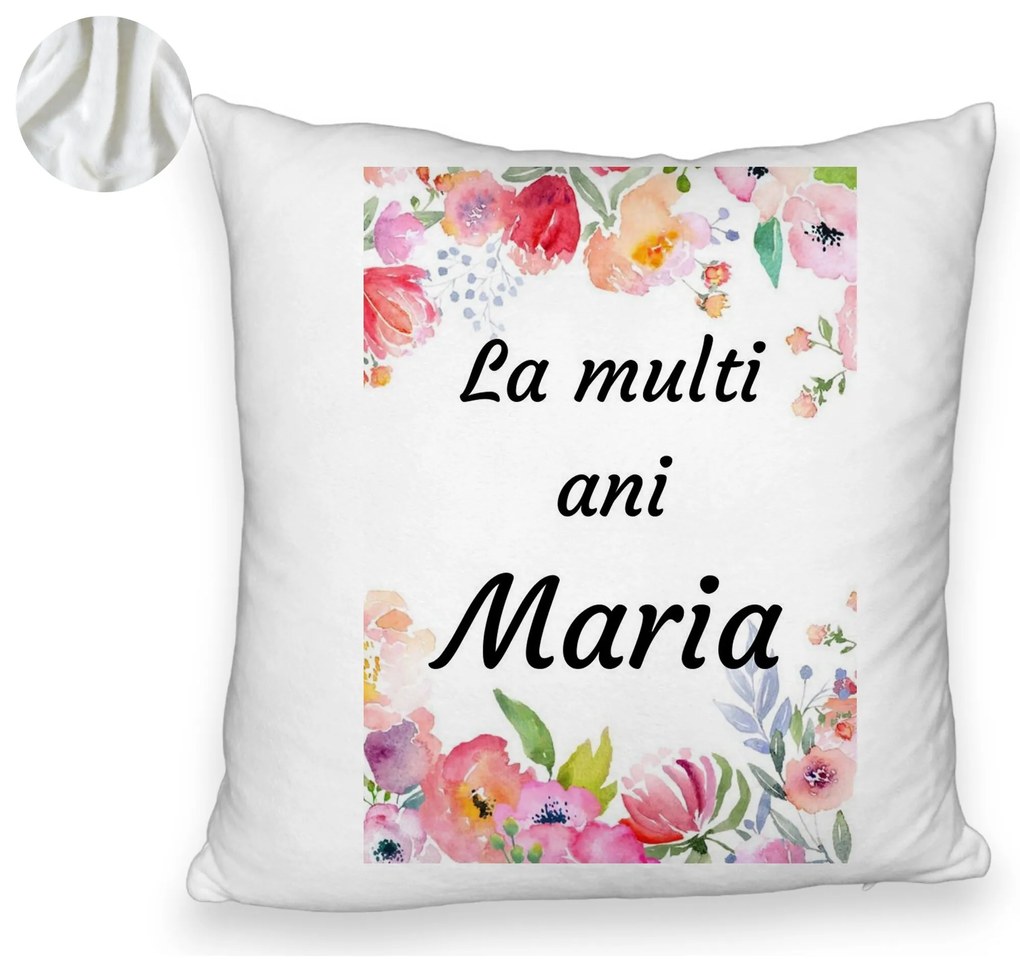 Perna Decorativa Fluffy, Model La multi ani Maria 2, 40x40 cm, Alba, Husa Detasabila, Burduf