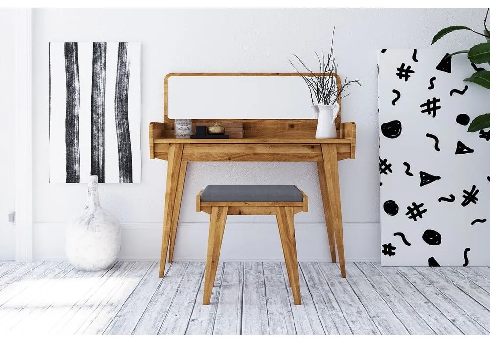 Măsuță de toaletă din stejar cu oglindă 110x45 cm Retro - The Beds