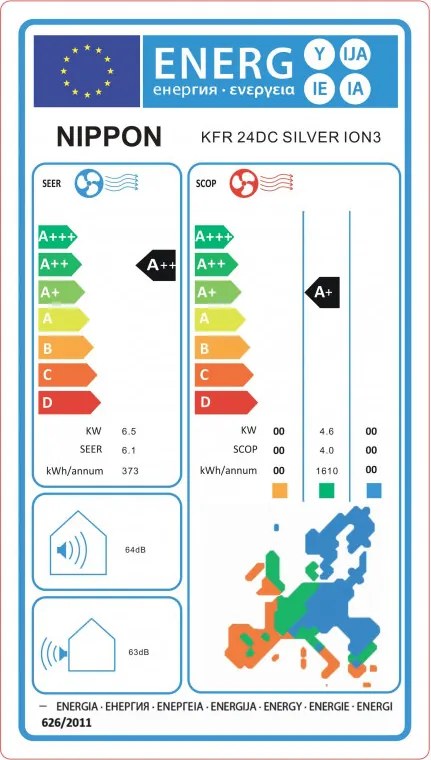 Aparat de aer condiționat cu invertor Nippon KFR 24DC SILVER ION 3, 24.000 BTU, 44 m², A++ / A+, R-32, alb