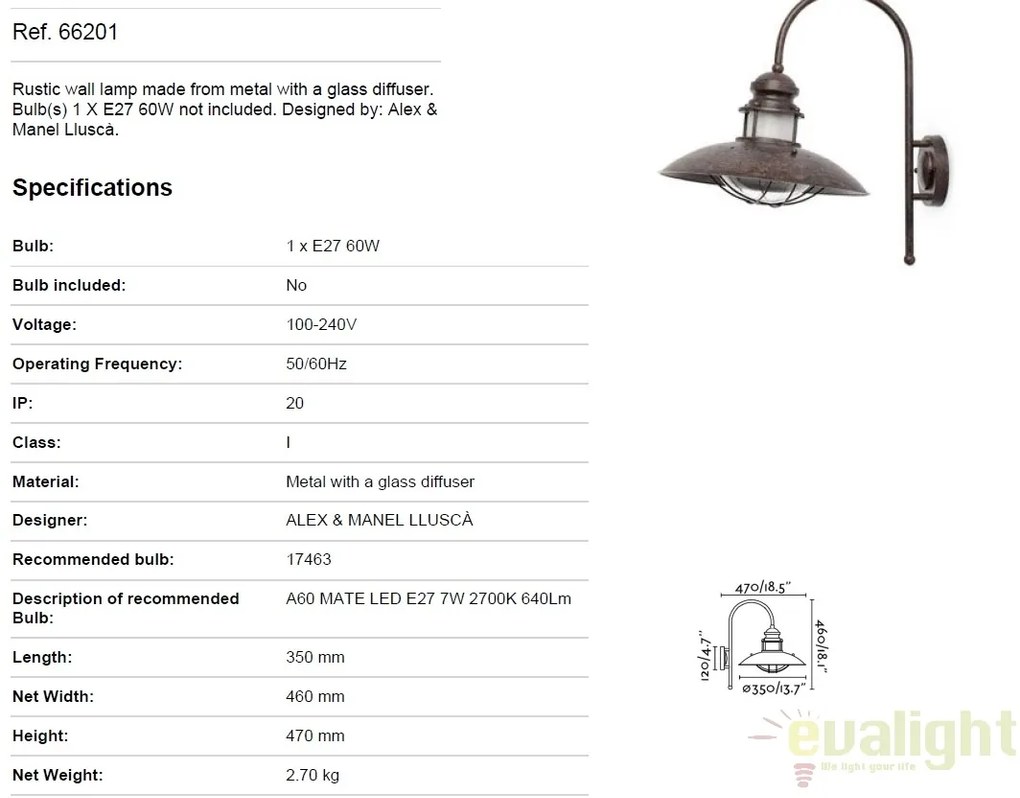 Aplica de perete rustica Winch II 66201